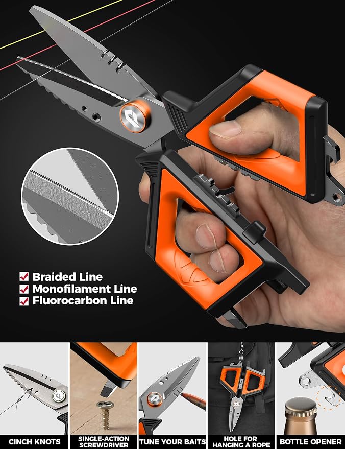 5PC Fishing Tool Kit - Fillet Knife, 2PC Fishing Pliers,Fishing Braid Scissors and Fish Lip Gripper, Fishing Gear for Fly Fishing, Ice Fishing