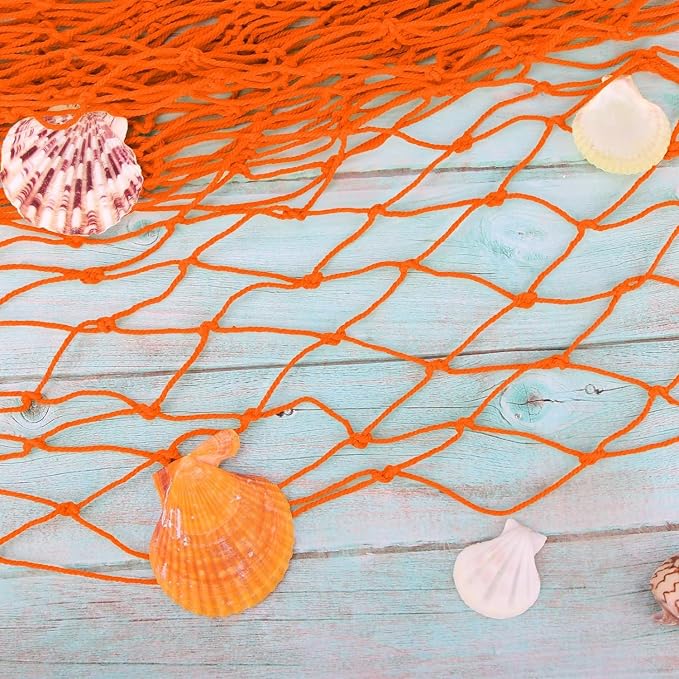 ZUEXT Decorative Fishing Net 80x40 Inch, 2 Pack Large Orange Picture Fish Net, Wall Photo Hanging Fishnet for Nautical Mermaid Pirate Ocean Themed Hawaii Beach Under The Sea Party Decorations