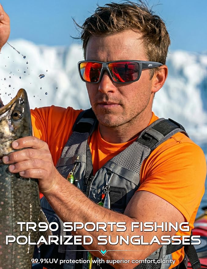 ATTCL Polarized Sunglasses Men for Fishing: UV Protection Lightweight TR90 Sports Wrap Sun Glasses Driving Golf Running