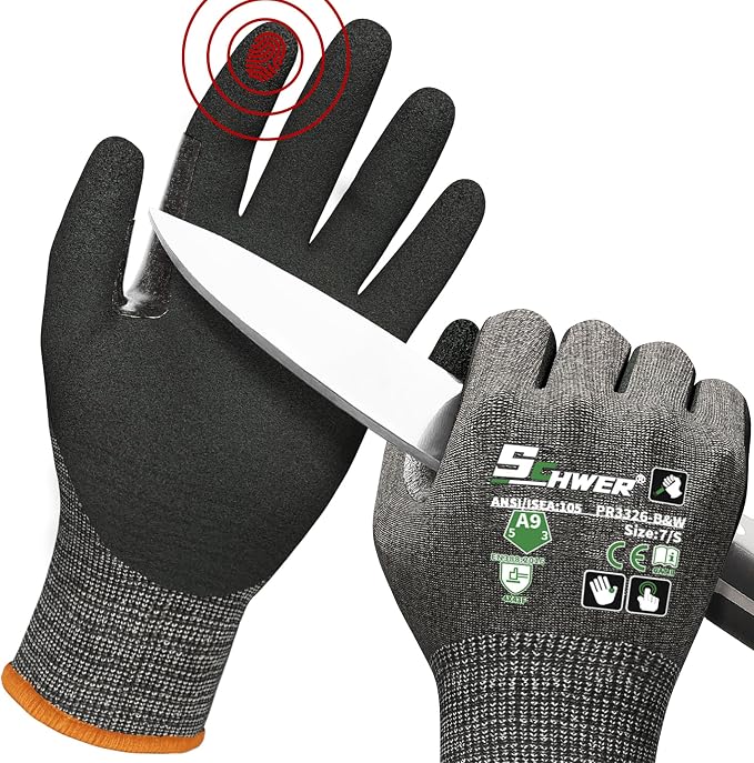 Schwer ProGuard Highest Level Cut Resistant Work Gloves PR3326 for Extreme Protection，ANSI A9 Cut Gloves with Reinforced Thumb, Non Slip, Breathable, Durable, Touch-screen, Black 1 Pair（S）