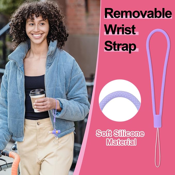 Silicone Chapstick Holder with Cap Cover, 0.6'' Diameter Portable Lip Balm Holder Key Chain Sleeve Chapstick Keychain Holder with Wrist Strap Lanyard - Rose