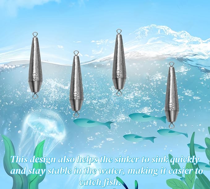 10PCS Fishing Weights, Inline Trolling Bullet Sinkers Double Ring Torpedo Fishing Weights Lead Drop Shot Fishing Weight Sinkers - 20g-50g