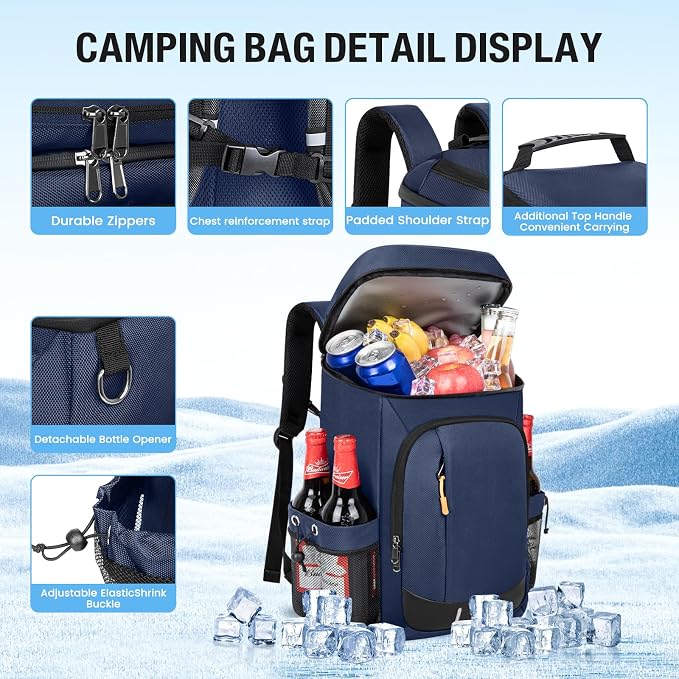 Cooler Backpack- 40 Cans Insulated Backpack Cooler for Men & Women Portable Leak Proof Lunch Backpack Cooler Bag for Beach Picnic Travel Work Camping Hiking-Blue