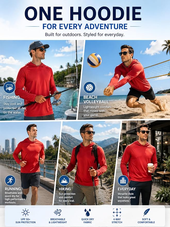 ZITY 3 Pack Men's Sun Protection Hoodie Shirt Fishing Shirts for Men UPF 50+ Long Sleeve Shirt Lightweight Rash Guard