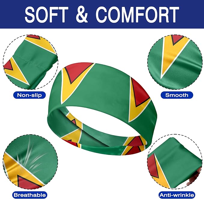 Flag Headbands for Men Women, Moisture Wicking Sweatband Breathable Sports Headwrap, Non-Slip Stretchy Fitness Hair Band
