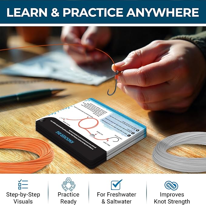 Fishing Knots Pocket Guide – Waterproof Fishing Knot Guide Card with 20 Essential Knots and Rigs – 2.5" x 3.5" Durable Quick Reference – Perfect Pocket Guide Fishing Gift for Anglers