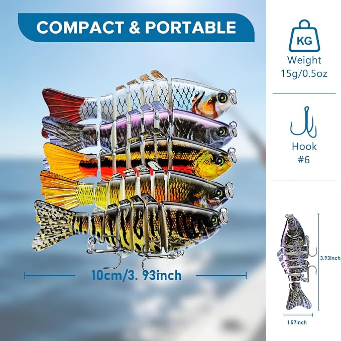Keenjorika Fishing Lures Multi Jointed Fish Fishing Kits, Slow-Sinking Lifelike Segmented Swimbait Crankbaits, Realistic Swimming Action for Bass, Trout, Pike & Walleye, Freshwater and Saltwater