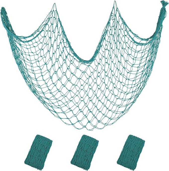 ZUEXT Aqua Decorative Fishing Net 5x10 ft, 3 Pack Large Picture Fish Net, Wall Photo Hanging Fishnet Decor for Nautical Mermaid Pirate Ocean Themed Hawaii Beach Under the Sea Party Decorations