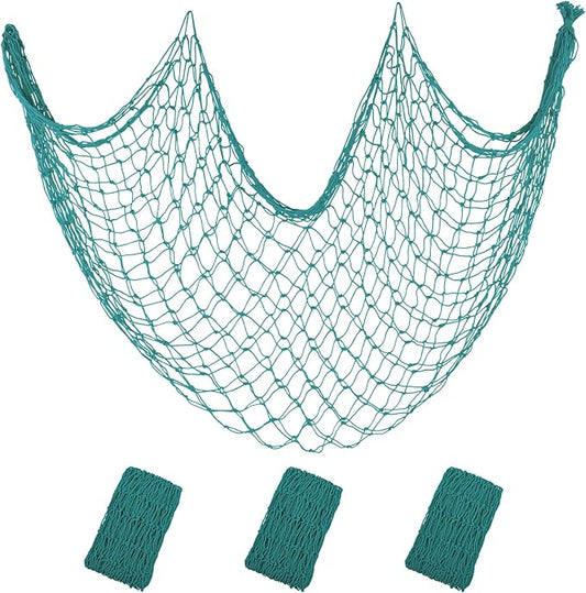 ZUEXT Aqua Decorative Fishing Net 5x10 ft, 3 Pack Large Picture Fish Net, Wall Photo Hanging Fishnet Decor for Nautical Mermaid Pirate Ocean Themed Hawaii Beach Under the Sea Party Decorations