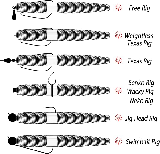 Senko Worms for Bass Fishing: 40PCS 5.5" Wacky Worm Lures Kit with Box | Senkos Soft Plastic Baits for Freshwater Saltwater | Slow-Fluttering Action