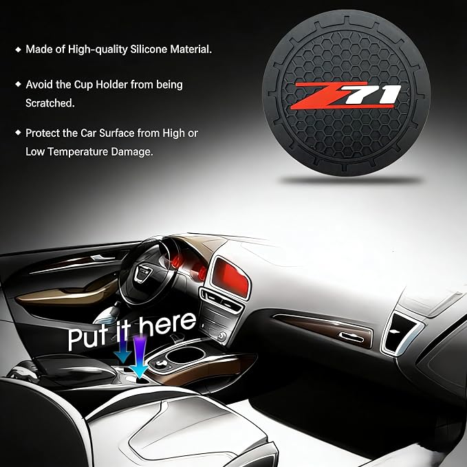 2 Pack Chevy Z71 Car Cup Holder, Non-Slip Cup Coasters for Colorado Silverado Fashion car Interior Accessories,Decorative Car Cup Mat, Diameter 2.75 Inch