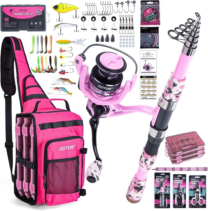 Goture Fishing Kits for Adult,Fishing Pole and Reel Combo, OpenSide Fishing Sling Tackle Storage Bag with 3 Tackle Boxes,Gift for Men