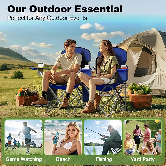 VTOY Folding Camping Chairs Durable 600D Oxford, Portable Outdoor Chair with Cooler Pouch, Cup Holder & Storage Pocket for Camping, Beach, Fishing