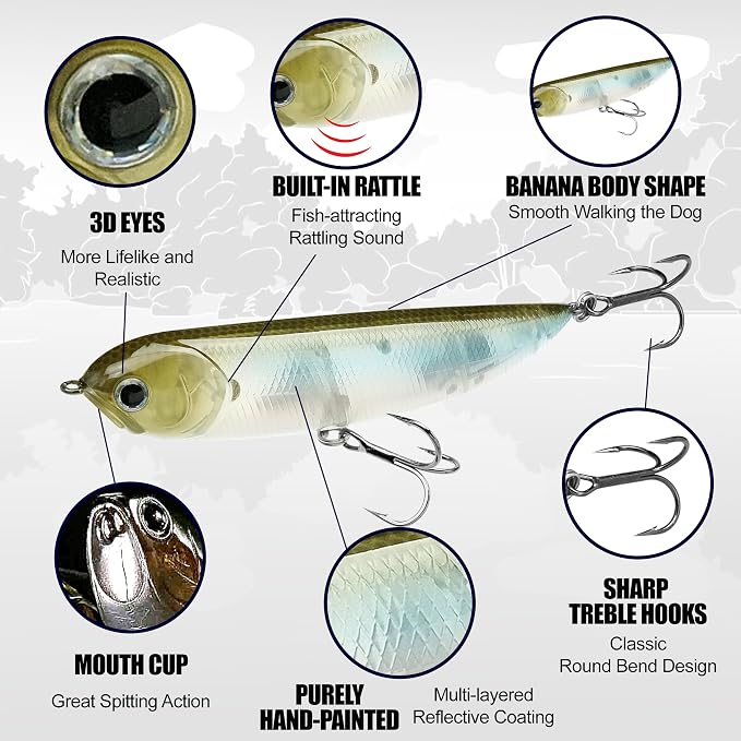 LUCKY CRAFT Sammy 98, Freshwater Lake Bass Fishing Lure, Topwater, Floating, Perfect Walking The Dog, Fishing Gear, Fishing Accessories, Fishing Tackle