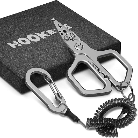 HOOK-EZE Multi-Function Fishing Pliers, Saltwater Resistant Fishing Scissors, Tungsten Cutters, Knot Tying Tool with Lanyard, Split Ring Hook Remover, Gifts for Men