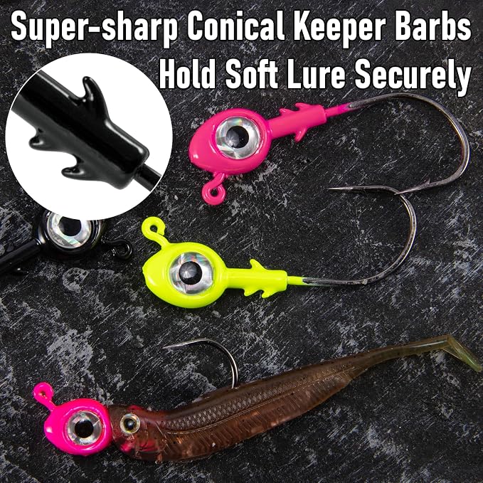 Dr.Fish 10 Pack Fishing Eyes Jigs 3D Eyes Trout Heads Bass Hook Saltwater Swimbait Jig Heads Freshwater Walleye Redfish Striper