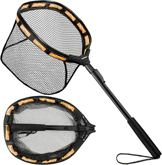PLUSINNO Fishing Net Fish Floating Landing Net, Kayak Nets with Fixed Foldable Telescopic Pole Handle, Bass Trout Fishing Nets with Nylon Mesh for Pond Lake River, Fishing Gear Gifts for Men Anglers