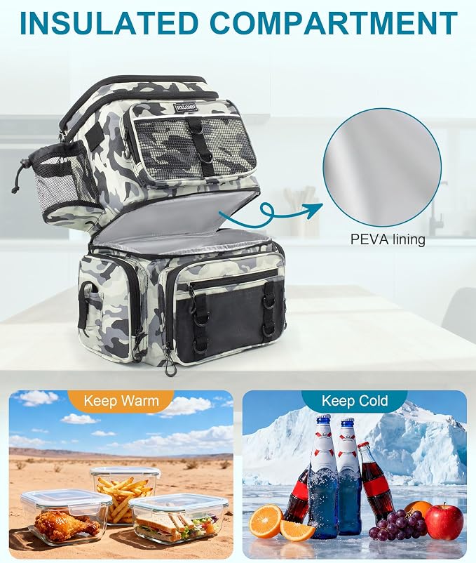 HXLGMD Fishing Backpack with Rod Holders, Double Layer Large Water-resistant Tackle Bag Store Gear with Cooler, Grey