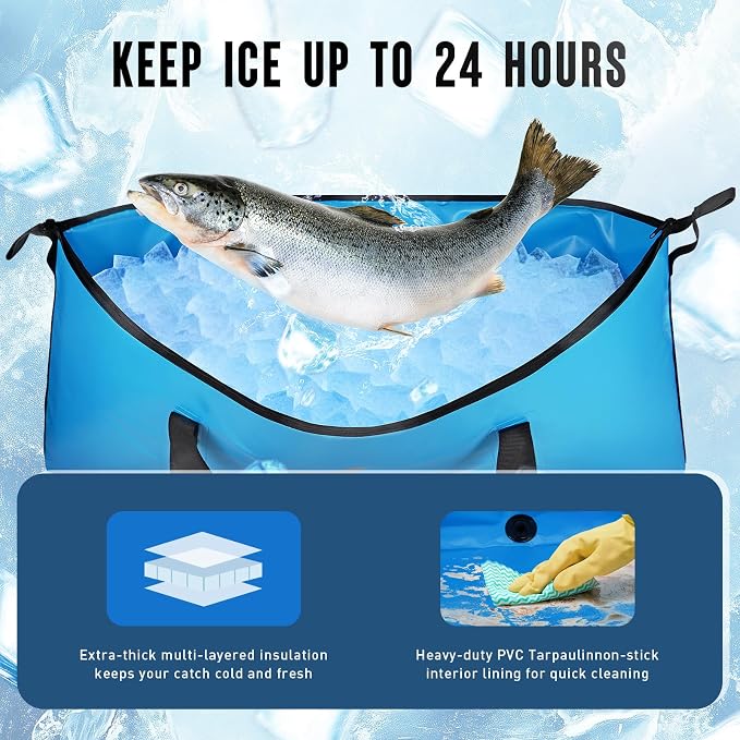 Insulated Fish Cooler Bags for Fishing Kill Bag Fishing Cooler Bag Portable Leakproof - Fish Bags for Caught Fish Keep Ice Cold for Over 24 Hours