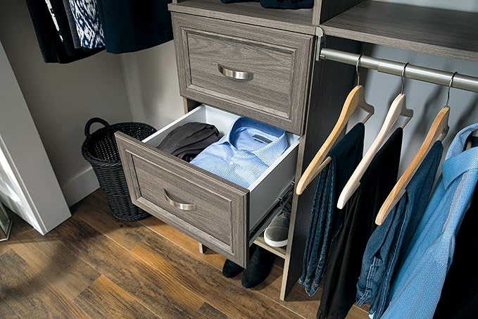 ClosetMaid SuiteSymphony Wood Closet Drawer, Add On Accessory, Shaker Style, For Storage, Closet, Clothes, 16” x 10” Size for 16 in. Units, Graphite Grey