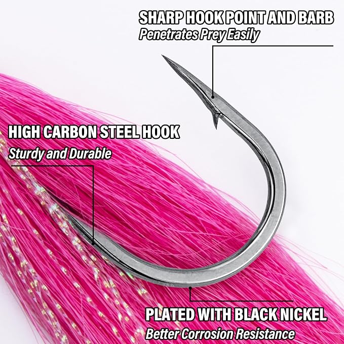Alwonder 5-Pack Bucktail Jigs Hair Jigs Saltwater Freshwater Fishing Bucktail Lures Surf Fishing Jig Heads White Luminous Chartreuse Swimbait Jig for Bass Flounder Striper Bluefish Halibut Redfish