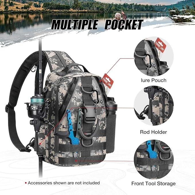 Piscifun Fishing Backpack with Rod Holder, Lightweight Sling Bag Storge Gear and Equipment