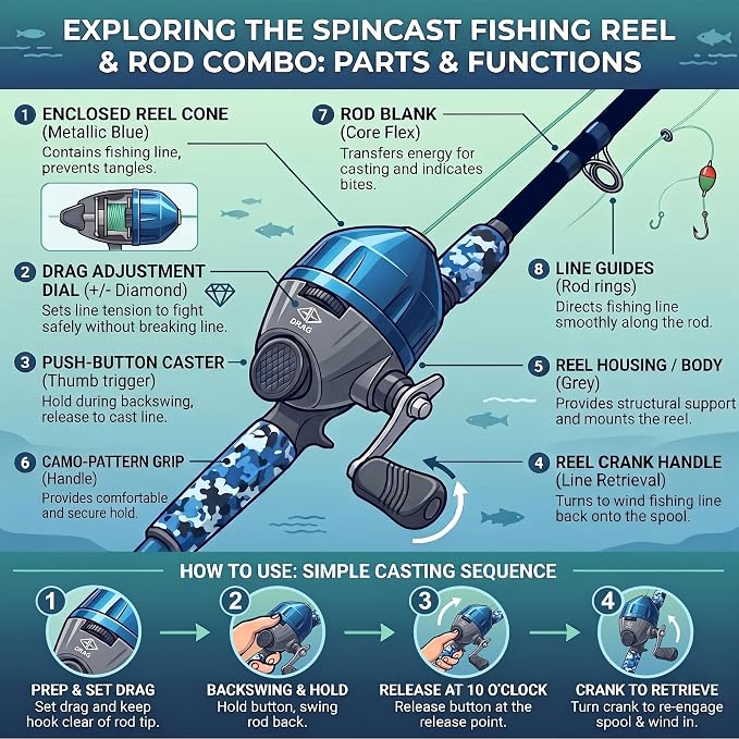 Kids Fishing Pole and Tackle Box Kit - Complete Fishing Kit for Beginners with Rod, Reel, Net & Fish Hook Remover Pliers and Carry Bag, Hands-Free Experience for Boys & Girls