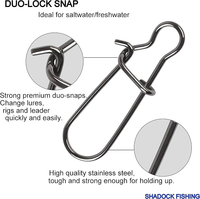 100 Pack Duo Lock Snaps Size 0-8 Black Nice Snap Swivel Solid Rings Stainless Steel Fishing Tackle Kit - Test: 26LB-220LB