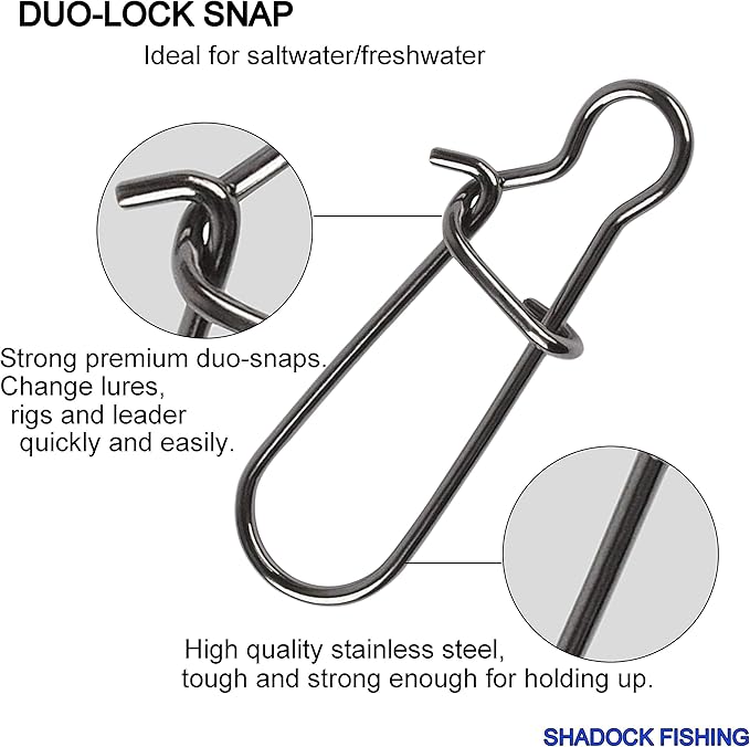 100 Pack Duo Lock Snaps Size 0-8 Black Nice Snap Swivel Solid Rings Stainless Steel Fishing Tackle Kit - Test: 26LB-220LB