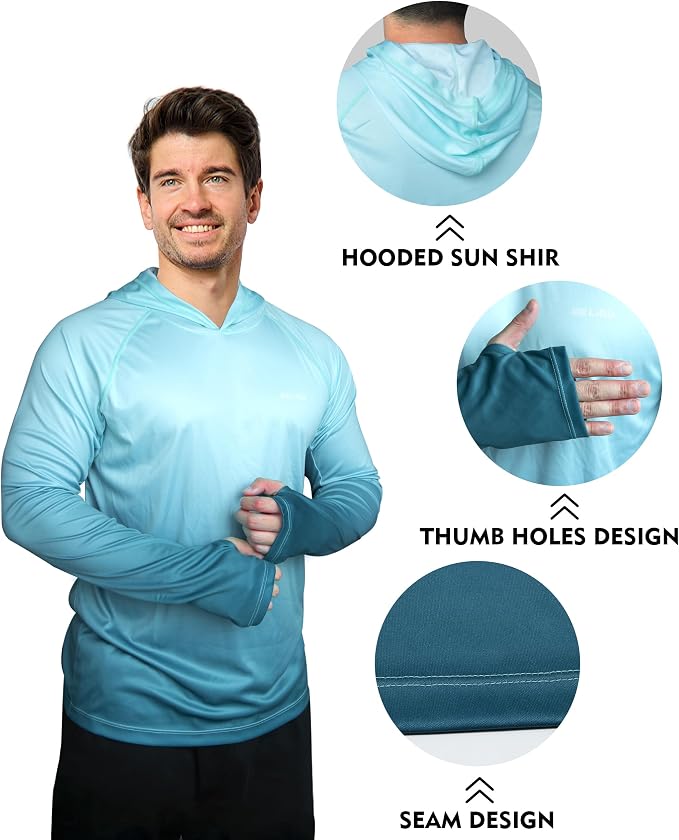 Men's UPF 50+ Sun Protection Hoodie Shirt Long Sleeve SPF Fishing Outdoor UV Hiking Lightweight Shirts