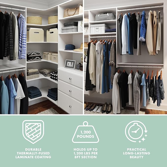 Easy Track PH43-WH Ultimate Corner Wood Kit Closet Organizer in White with White-Vinyl Hardware