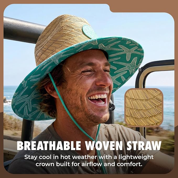 grinderPUNCH Lifeguard Hat Mens Straw Sun Hat for Outdoor American Flag USA Patriotic Straw Beach Fishing Straw Hat for Men