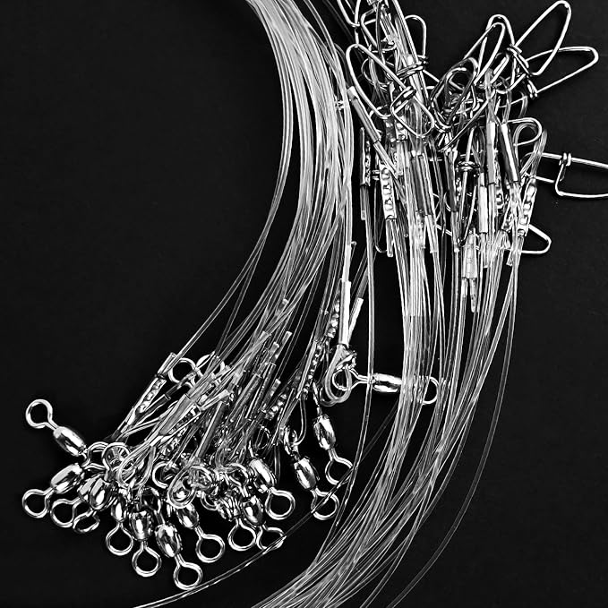 Fishing Fluorocarbon Leader with Swivel and Snaps ，Fluorocarbon Leader Connects Lures, Bait, or Connects Hooks for Saltwater & Freshwater Fishing, 12/24 Pcs