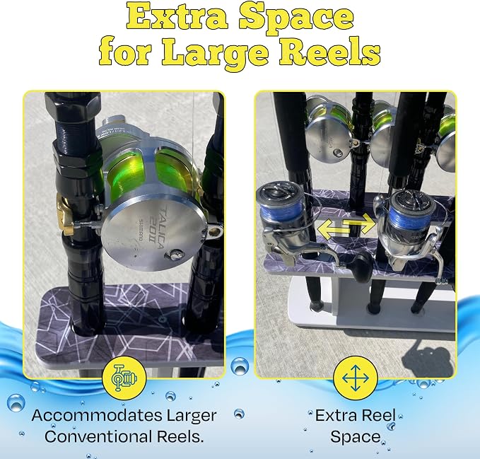 Rush Creek Creations Reel Salty Gray/White/Blue 11-Rod Marine Grade Fishing Rod Holder - Bi-Level Design, UV-Resistant, 100% Waterproof for Garage and Dock