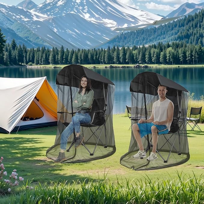 63"H Mosquito Net Cover for Canopy Chair, Bug Barrier Mosquitos Mesh Tent Black Chair Mosquito Netting with Zipper Opening 35"X32" Waterproof Roof for Fishing Camping Chair Outdoor, Chair Not Included
