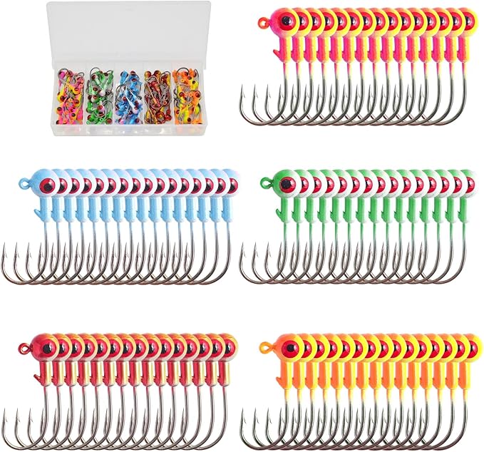 Crappie Jig Heads Kit, 75 Pieces Fishing Jig Head Hooks for Fishing Crappie Bass Trout Walleye 1/8oz 1/16oz 1/32oz