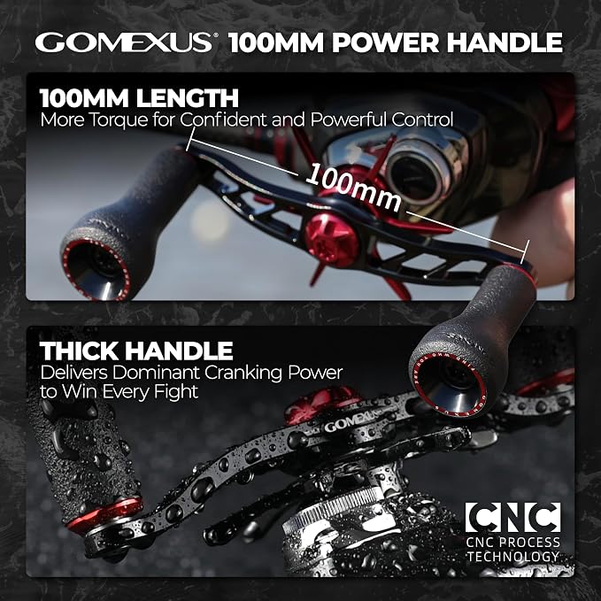 GOMEXUS Power Handle Compatible for Shimano Tranx Daiwa Zillion Abu Garcia 13 Fishing Baitcasting Reel Replacement Crank with TPE Knob, Bass Fishing