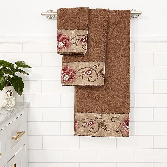 Zahari Home Larrisa Floral Bathroom Towel Set - 3 Piece Bath, Hand, and Wash Towels - Modern Classic Contemporary Decor With Beautiful Unique Design - Stylish Flower Set
