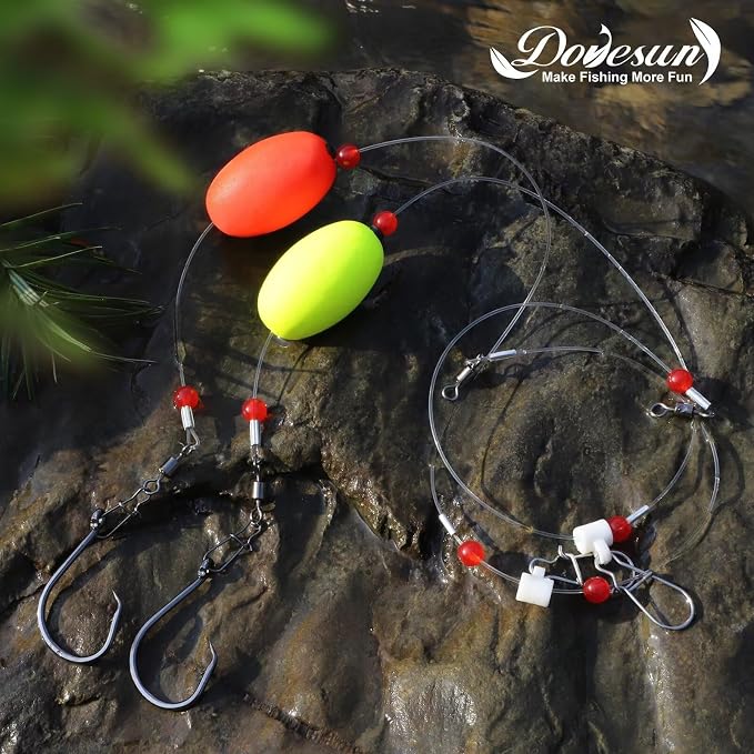 Dovesun Fish Finder Rig with Float 20.5" Surf Fishing Rigs 90LB Surf Fishing Tackle for Shark Bluefish Stripers 6PCS 5/0 8/0