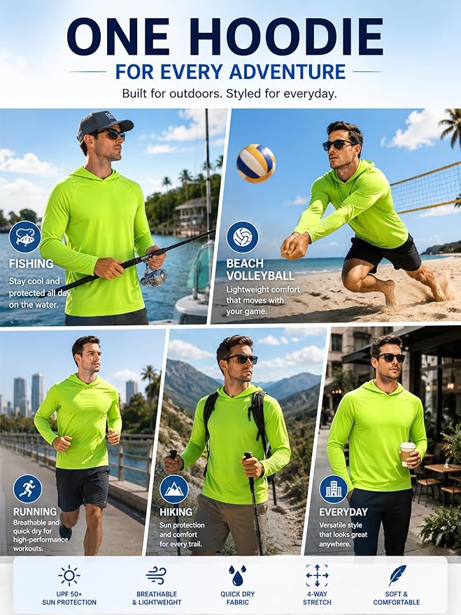 ZITY 3 Pack Men's Sun Protection Hoodie Shirt Fishing Shirts for Men UPF 50+ Long Sleeve Shirt Lightweight Rash Guard