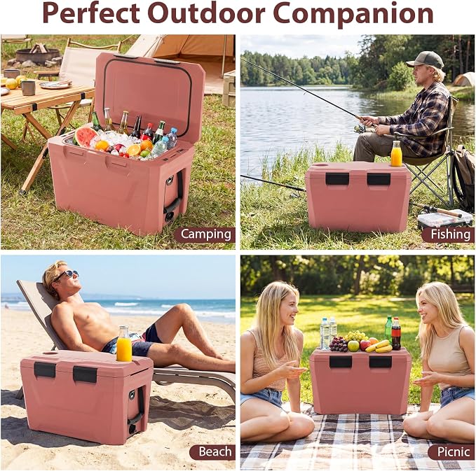 COSTWAY Insulated Portable Cooler, Hard Shell Ice Chest w/ 2 Cup Holders, Bottle Opener, Drain Plug, 3-Day Ice Retention, Outdoor Leak-Proof Dry Box for Beach, Camping, Fishing, Picnic