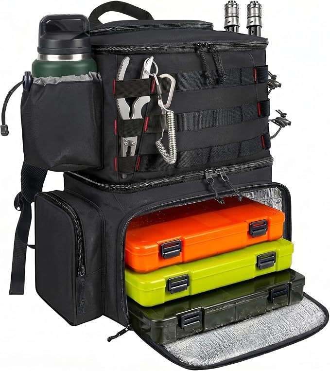 MATEIN Fishing Backpack, Water Resistant Tackle Storage Bag with Rod Holders & Cooler, Fishing Gifts for Men