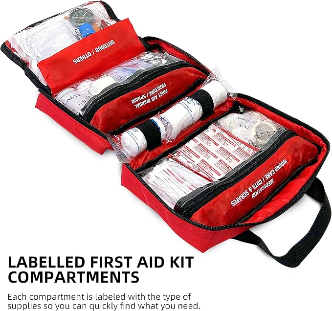 First Aid Kit - Trauma Kit with Essential Emergency Medical Supplies, Waterproof Travel First Aid Kit for Camping, Hiking, Simple and Portable Emergency Kit for Home, Dorm, Outdoor, Car (Bright red)