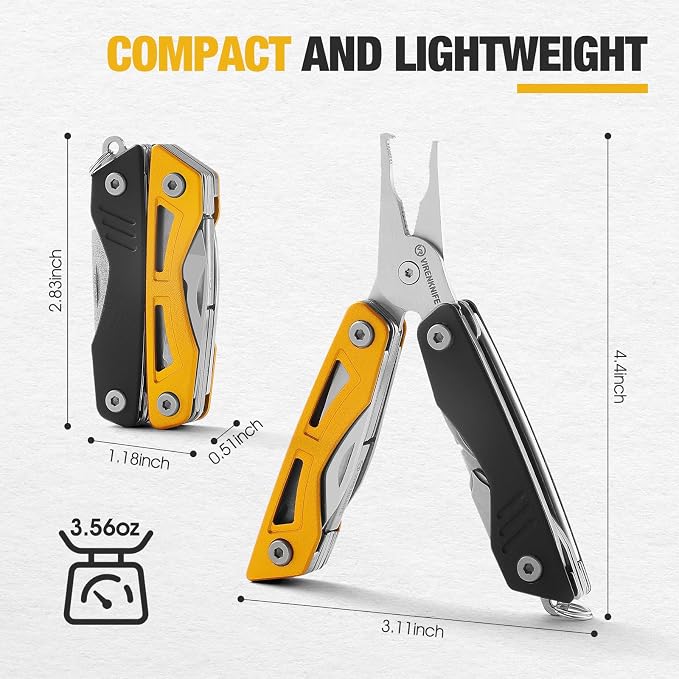 VIRENKNIFE Multitool,13-in-1 Stainless Steel Multi Tool Pliers with Pocket Knife,Bottle Opener，Screwdriver，Perfect for Camping, Outdoor and Everyday Use,Gifts for Men Dad（Black & Yellow）