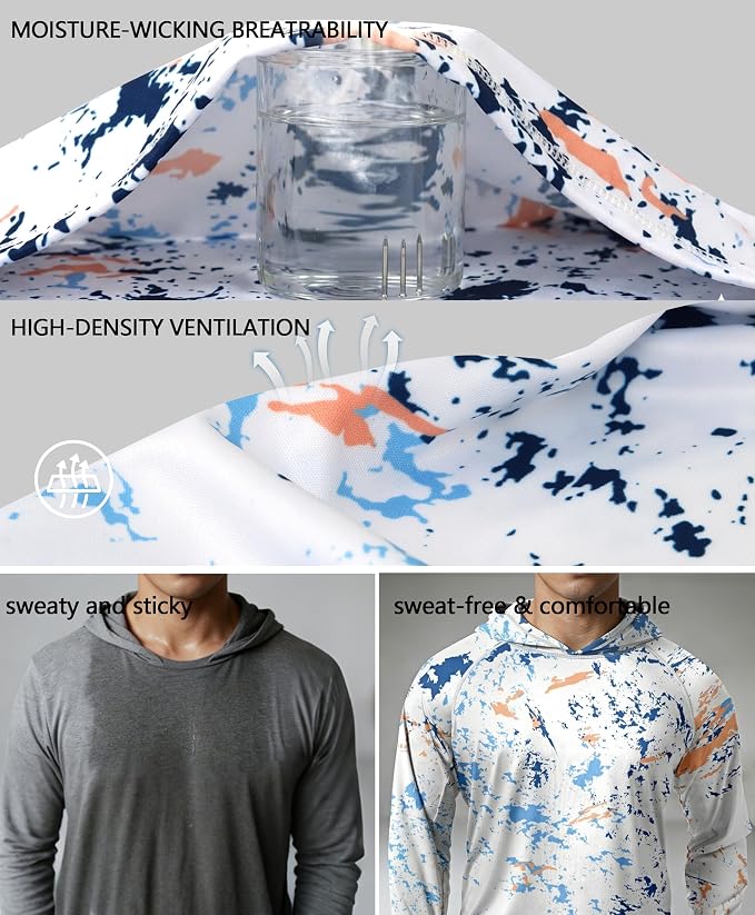 Men's UPF 50+ Sun Protection Hoodie Shirt Long Sleeve SPF Fishing Outdoor UV Hiking Lightweight Shirts