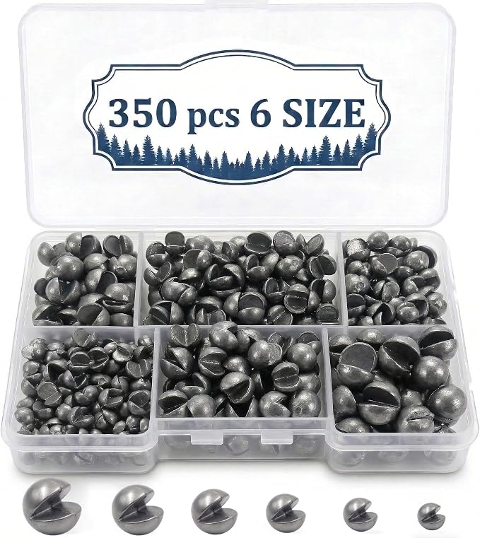 200/350 Pcs Premium Split Shot Fishing Weights Sinkers, Removable Leakproof Fly Fishing Split Shot for Freshwater & Saltwater， Bass Trout Circular Accessories - 5/6 Sizes