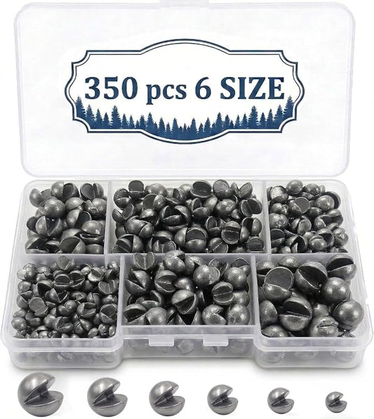 200/350 Pcs Premium Split Shot Fishing Weights Sinkers, Removable Leakproof Fly Fishing Split Shot for Freshwater & Saltwater， Bass Trout Circular Accessories - 5/6 Sizes