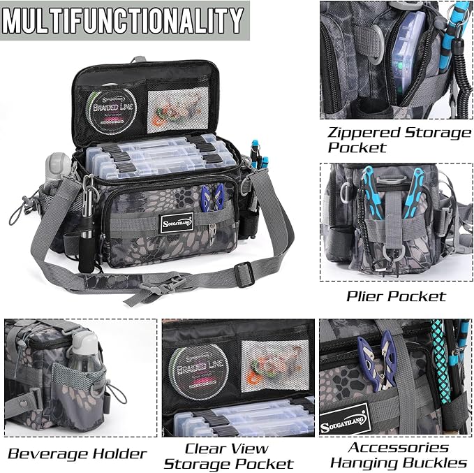 Sougayilang Fishing Tackle Bags - Fishing Tackle Storage Bags for Saltwater or Freshwater Fishing Gear - Padded Shoulder Strap - Tackle Box Bag Fishing Bag(Grey)