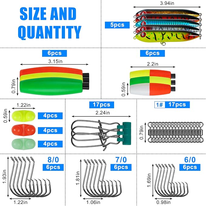 AGOOL Catfish Rig Making Kit Catfishing Tackle Accessories Fishing Bait Rigs Catfishing Equipment with Fishing Bobbers Catfish Floats Catfish Hooks Swivels Fishing Rattles Bells Sinker Slide
