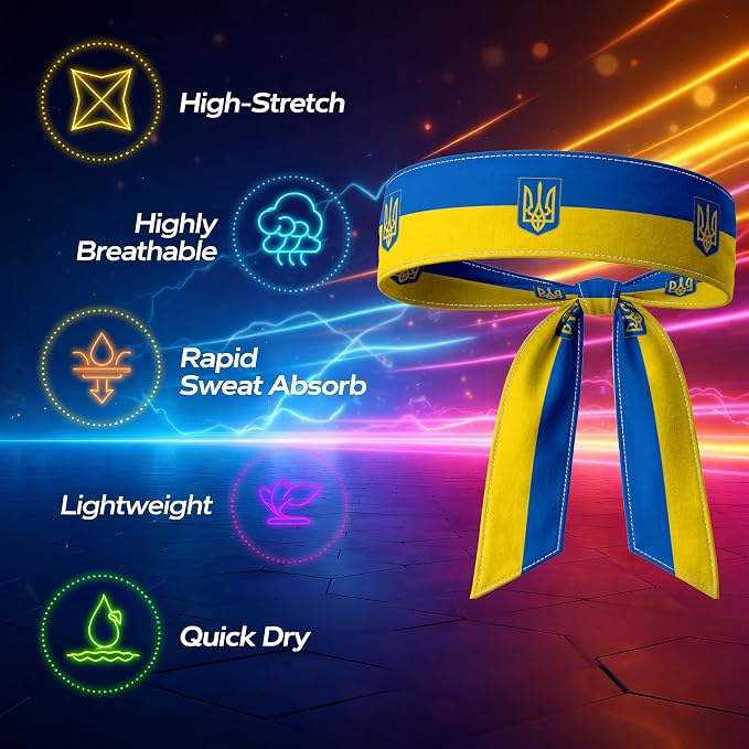 Tie Headband for Women & Men, Flag Patterned Sports Sweatband Head Wrap, Hair Bandana Accessory, 40" x 2.4"